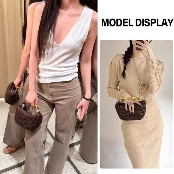 Straw Crossbody Bag Women Mini Woven Purse Shoulder Satchel Zipper - Picture 7 of 9